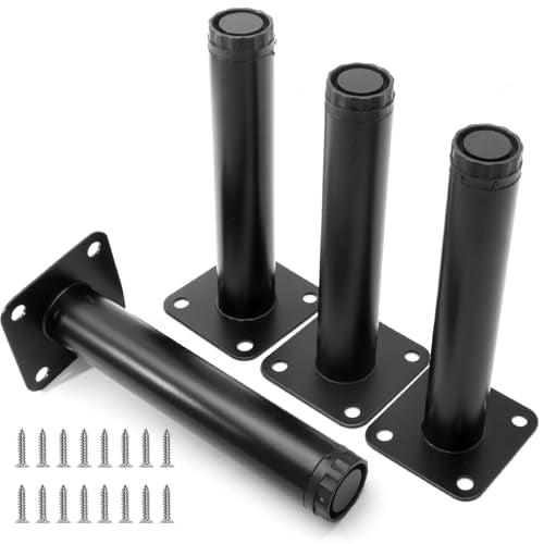 6 Inch Adjustable Steel Furniture Legs 4-Pack 1" Dia (Black) - size: 5.9 Inch