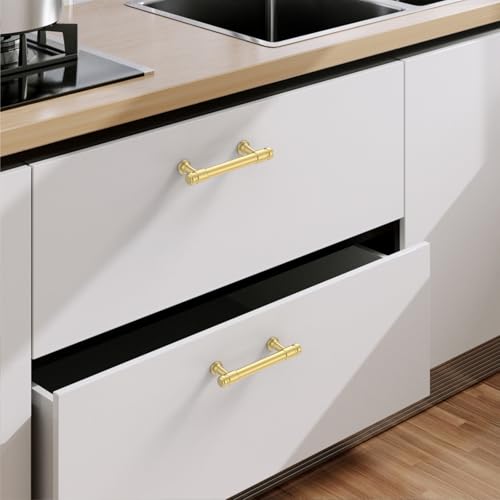 9BUILD 10 Pack 3 Inch Brushed Gold Cabinet Pulls,Kitchen Hardware - color: Brushed Gold, size: 3"/76MM Hole Center