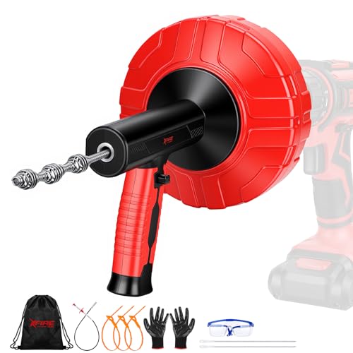 46 FT Drain Snake 11-in-1 Double Mode Drain Auger Tools | Drain Unblocking, Plumbing Snake for Kitchen, Bathrom and Shower Sink, Drain Clog Remover for Real DYIs 2026 Upgraded - color: Red&Black-46FT-YY