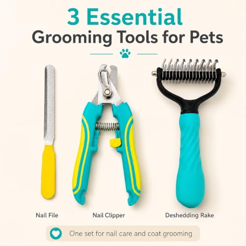 3-Piece Pet Grooming Kit with Rake, Clipper and File - color: Dopamine colors-3 PCS