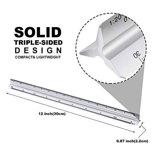 6 Pcs Triangular Ruler Set 12 Inch Engineering Scale Aluminum Architect Drafting Ruler Metal Protractor Arquitectura Accessories for Students Draftsman Engineers Metric
