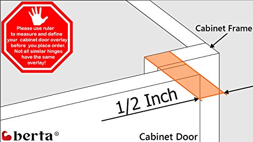 Berta (10 pcs) 1/2" Overlay Cabinet Door Hinges, 90 Degree Restricted Opening Angle Soft Closing Face Frame Hinges, 6-Ways 3-Cam Adjustment, Concealed Kitchen Cabinet Door Hinges with Screws - size: 1/2" Overlay