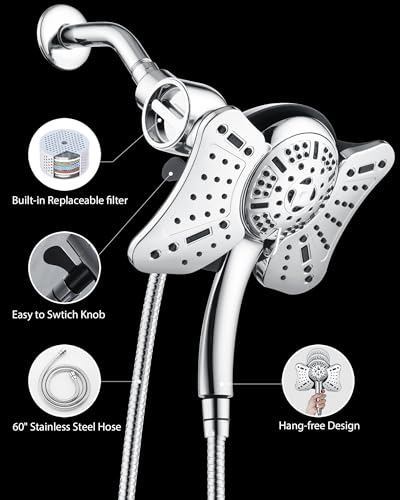 GRICH Shower Head with Handheld Spray - Dual High Pressure Showerhead - color: Silver, size: 2.5 GPM