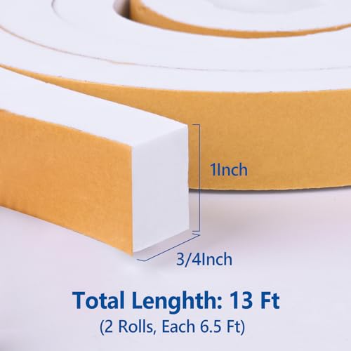 Self-Adhesive High Density Foam Insulation Tape - 1in x 3/4in x 13Ft Weatherstrip with Strong Adhesive for Door and Window Soundproofing - size: 1in x 3/4in x 13Ft