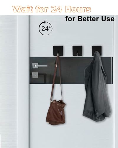 Adhesive Towel Hooks for Bathrooms, 8 Piece Towel Hooks for Hanging Hat Robe Coat, Stick on Hooks for Kitchens, Strong Self-Adhesive No Damage Sticky Hook, Black - color: Black-45°