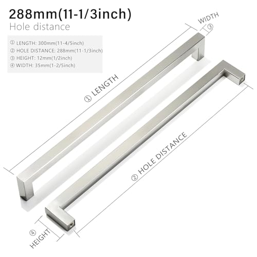 Cabinet Pulls Brushed Nickel Cabinet Handles Square Drawer Pulls, 5 Pack 11-1/3 Inch Stainless Steel Kitchen Door Cupboard Cabinet Handles, Cabinet Hardware Drawer Handles, 288mm Hole Centers - color: Brushed Nickel, size: Two Hole - 11-1/3 inch Hole Cent