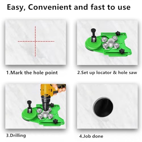 QTG Drill Hole Locator Jig, 20-83mm Adjustable Centering Guide with Vacuum Suction Base & Roller Wheels for Ceramic, Tile, Glass, Marble – Precision Drilling Template for DIY and Tile Work