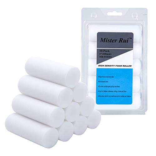 Mister Rui Paint Tray Liners (Paint Tray Liners Disposable*10, Paint Roller Frame*1,Paint Tray*1) with Foam Paint Roller 4 Inch (10 pcs)