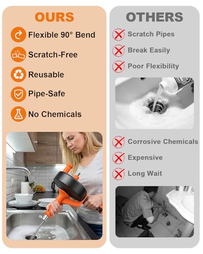 Drain Auger 25Ft, Drain Snake Auger Kit With Drill Adapter, Plumbing Snake Drain Hair Clog Removal Tool Set for Kitchen Bathroom Shower, Storage Bag and Gloves