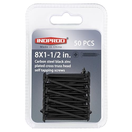Black Wood Screws 1-1/2 Inch, 50Pcs Self Tapping Wood Screw #8 x 1-1/2", Zinc Plated Steel, Modified Truss Head, Phillips Drive, Carbon Steel, for Drywall/Metal/Plastic/Furniture, Black - size: #8 x 1-1/2"