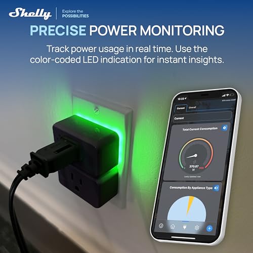 Shelly Smart Plug UL, WiFi, Bluetooth, Zigbee, Matter Outlet with Power Metering, Works with HomeKit, Google Home, Alexa, Home Assistant, Smart Socket, Easy Setup, Remote Control, Plug US Gen4 Black - color: Black