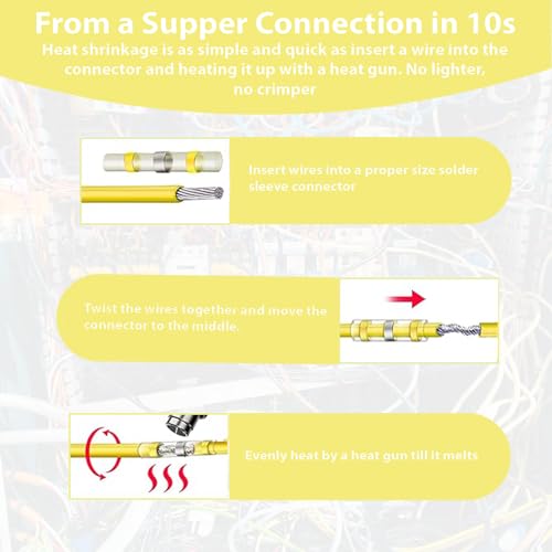 100 PCS Yellow Heat Shrink Butt Connectors,12-10 AWG, Self Soldering Butt Connector, Waterproof Solder Seal Wire Connectors, Butt Splice Wire Terminals for Automotive Marine Boat - size: AWG 12-10 (Qty: 100)