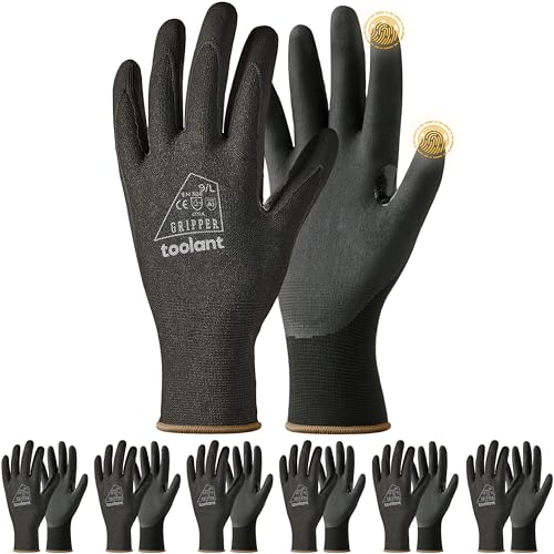 toolant Microfoam Nitrile Work Gloves with Grip, 6 Pairs, Black, Large - color: Black-6pairs, size: Large