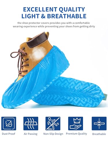 X-Large Shoe Covers Disposable Non-Slip, Non-Woven Fabric Boot Covers, Stretchable Fits Up to Size 13 US Men (Blue, 100 Pack) - color: Blue, size: 100 Pack