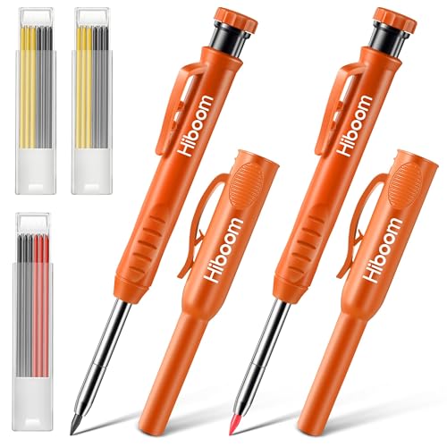 Hiboom 2 Pack Carpenter Pencils with Pencil Cap and 18 Refills, Orange - color: Orange
