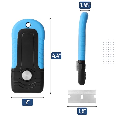 Bates- Razor Blade Scraper, Blue, Locking Razor Scraper Set with 10 Extra Stainless Steel Blades, Window Scraper, Scraper Tool, Glass Scraper, Scraper Blades, Paint Scraper Blade Scraper for Cleaning - color: Blue