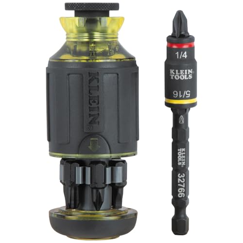 Klein Tools 32308F Impact Driver Set, 10-in-1 Stubby Screwdriver Driver Set, Hex Flip Socket, 7 Bits, 1/4-Inch Bit Holding Feature, 10-Piece - style: Standard