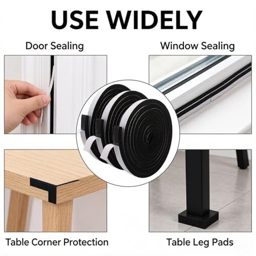 Jucoan 49 Feet Weather Stripping Foam Insulation Tape, 1 Inch Wide x 1/2 Inch Thick Self Adhesive Foam Seal Tape, High Density Door Seal Strip Window - size: 1 In x 1/2 In x 49 Ft