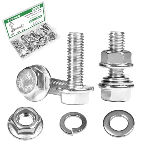 15 Sets M8-1.25 x 25mm Flanged Hex Head Bolts and Nuts Kits - size: M8-1.25 x 25mm