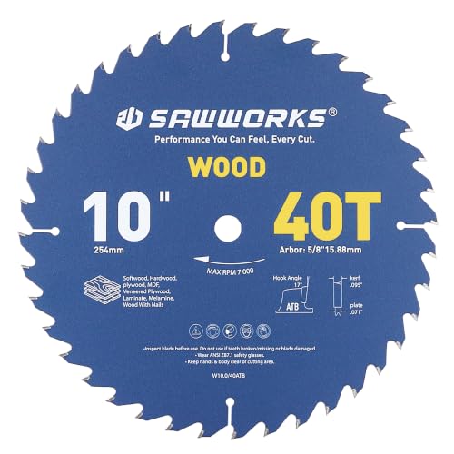 SawWorks 10" 40T Thin Kerf Circular Saw Blade General Woodworking - size: 10 Inch, style: 40T