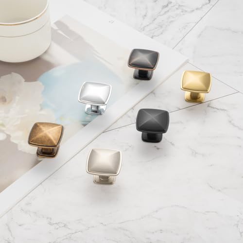 KOOFIZO 10 Pack Antique Brass Cabinet Knobs Brass Drawer Knobs K02 Square Single Hole Cabinet Pulls for Cabinets Drawer Dresser Cupboard Bedroom Closet Bathroom Vanity - color: Antique Brass, size: Knob 1 - 10Pcs