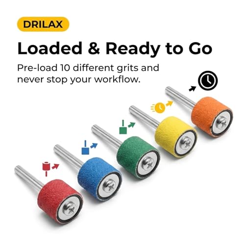 Drilax 10 Pc 1/2 Inch Rubber Drum Mandrels, 1/8 Inch Shank Sanding Sleeve Holders for Rotary Tool, Compatible with Dremel Drum Sander Attachments for Wood Fiberglass Metal Polishing