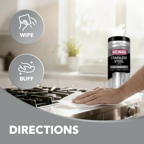Weiman Stainless Steel Cleaner & Polish Kit, 1 Wipes & Cloth, Anti-Fingerprint, Removes Grease, Water Spots, Streaks & Residue, Polishing Cleaner Safe for Appliances, Chrome, Sinks & Grill Exteriors - style: 30 Count Kit