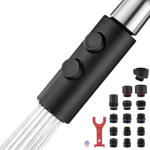 TIORIY Metal Kitchen Faucet Spray Head Replacement, Stainless Steel Pull Down Kitchen Faucet Head with 15 Adapters, 2 Functions Kitchen Faucets Nozzle, Black - color: Matte Black