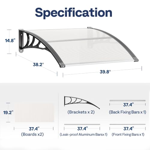 VIVOHOME Polycarbonate Window Door Awning Transparent 38 Inch x 40 Inch - color: Transparent, size: 38 Inch x 40 Inch