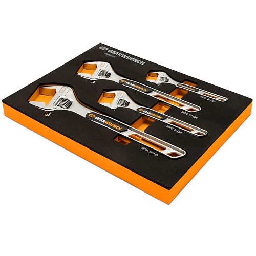 GEARWRENCH 4 Piece Adjustable Wrench Set with Foam Storage Tray | GWMSAJW01 - style: 4-Piece Kit with Foam Tray