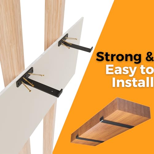 4-Pack J-Shape Heavy Duty Floating Shelves Brackets - Black, 7.25"L x 5"W x 1.25"H, Q253 Steel, Wall Mount - color: Black, size: 7.25 inch - J Shape