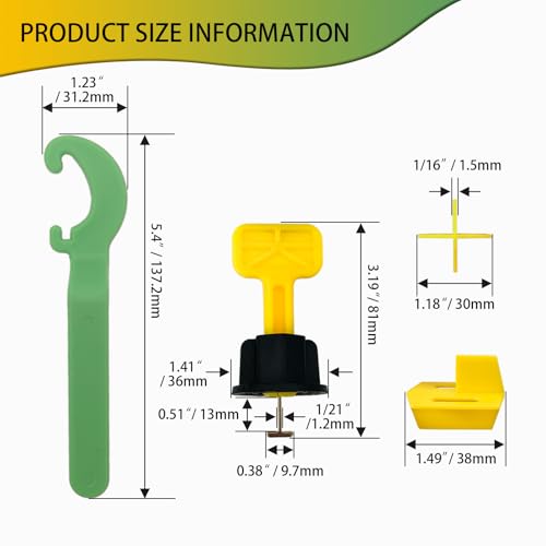 1/16" Tile Leveling System kit, 100pcs Reusable Pro Grade Tile Levelers, 2pcs Wrenches, 100pcs 1.5mm Tile Spacers, 50pcs Replaceable Stainless Steel T-Pin, Wall/Floor Tile Sewing Leveling Tools Set