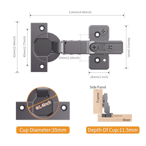 Chibery 10 Pack Frameless Half Overlay Soft Close Concealed Hinges, Black Titanium Plated, Self Closing, 105° Open Angle 3D Adjustment, Stop 85 ＆ 105 Degrees, Clip On, Stainless Steel for Cabinet Door - size: Half Overlay