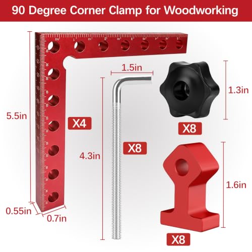 Corner Clamps for Woodworking, 4 Pack 90 Degree Clamp, Right Angle Clamp, 5.5" x 5.5" Aluminum Alloy Clamping Positioning Squares with Case for Picture Frames, Boxes, Cabinets, Drawers