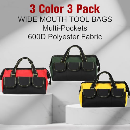 Sanwuta 3 Pack 13 Inch Tool Bags, Classic, Red, Army Green, Yellow - color: Red, Army Green, Yellow, size: 13 Inch, style: Classic