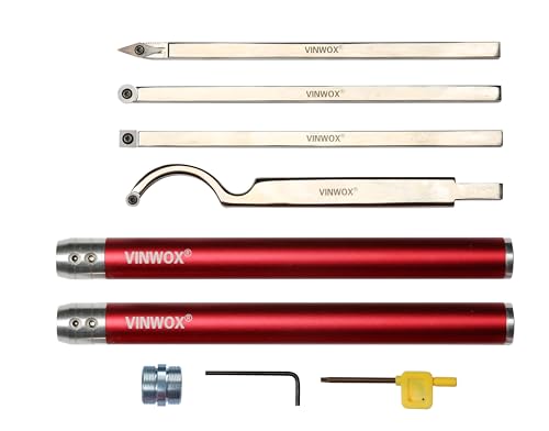 9 PCS Carbide Wood Lathe Turning Tool Set, Pen Turning tools, Including Swan Neck Hollower, Rougher, Finisher, Detailer, Aluminum Handles from 14" to 29", Fine Polished Stainless Steel Shank - size: 9pcs ALU Handle