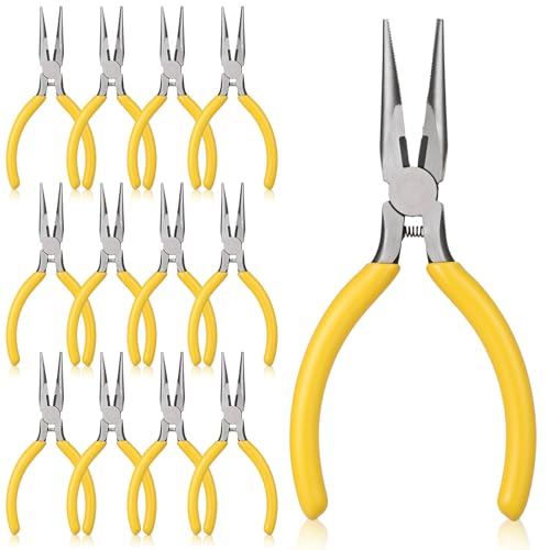 5" Needle Nose Pliers 12 Pack Small Long Nose Pliers with Wire Cutters Spring Loaded Thin Needle Noses Plier for Jewelry Making and Wire Bending, Electronics, Craft, Beading