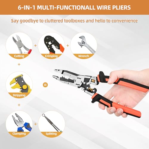 Wire Stripper Wire Crimping Tool - 10-in-1 Versatile Wire Cutter Crimper Cable Stripper AWG 22-10 Heavy Duty Wire Stripper Cutter Pliers Tool for Splitting,Stripping,Cutting,Crimping,Clamping