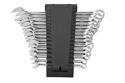 Steelman Pro 15-Piece Metric 6-Point Combination Wrench Set for Mechanics, Chrome Vanadium Alloy Steel, Angled Ends, Storage Rack Included - size: 15-piece
