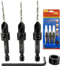 FTG USA #4 (7/64") Wood Countersink Drill Bit 3-Pc Set with 3/8" Depth Stop - size: #4, style: 3 Pc with Depth Stop