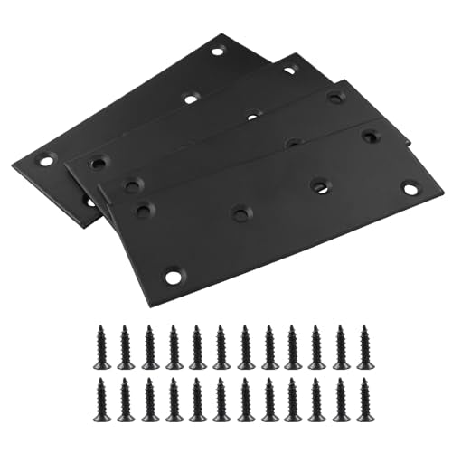 Bonsicoky 4 Pcs Flat Straight Brace Brackets, Black, 5" x 2" - size: 5" x 2" - 4 PCS, style: Black
