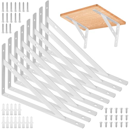 8 Pcs Heavy Duty Shelf Brackets, Floating Metal Shelf Brackets, White, 11.81 x 7.48 Inch, Wall Mount, Powder Coated Iron - size: 11.81 x 7.48 inch White