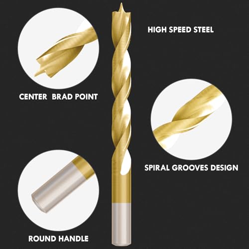 29Pcs (1/16" - 1/2") Tin-Coated Brad Point Wood Drill Bit Set - size: Tin-Coated (1/16"-1/2") - 29pcs