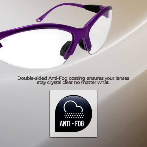 Global Vision Cougar Safety Glasses Nurses Dental Assistant Glasses Shooting Glasses for Women Men Clear Lens (Purple) - color: Purple