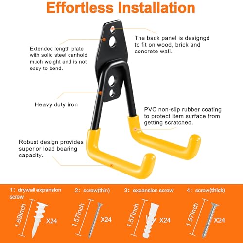 HUPBIPY 12 Pack Garage Hooks Heavy Duty, Wall Mount Ladder Hooks - color: 12 Pack Yellow