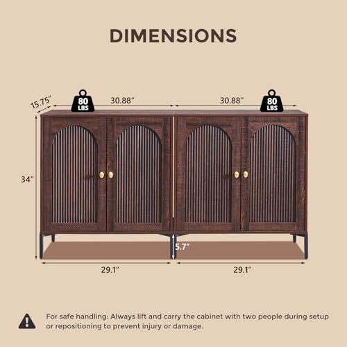 IFGET 61.75" W Modern Arched Sideboard Buffet Cabinet with Storage, Brown - color: Brown, size: 2 Pieces