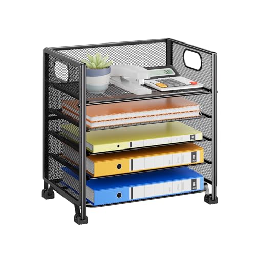 Simple Trending 5-Tier Paper Tray Organizer, File Organizer for Desk, Black - size: 13" x 9" x 13"