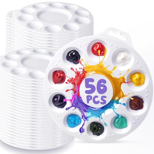 56Pcs Paint Tray Palettes, Plastic Paint Pallets with Hanging Hole for Kids or Students to Paints on School Project, Art Class or Have a Birthday Painting Part - size: 56Pcs