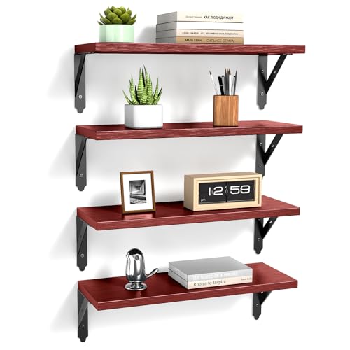 ROMGUAR CRAFT Wood Wall Floating Shelves Set of 4, 17" x 6" - Red - color: Red, size: 17" x 6"