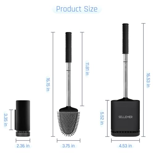Sellemer Silicone Toilet Brush, Ventilation Slots Base Holder 2 Pack, Black - color: Black-2pcs